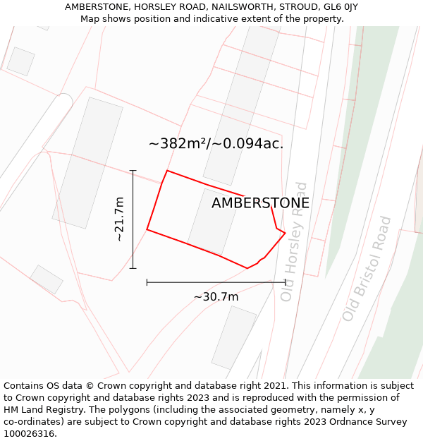 AMBERSTONE, HORSLEY ROAD, NAILSWORTH, STROUD, GL6 0JY: Plot and title map