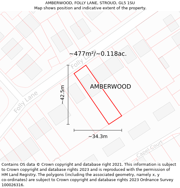 AMBERWOOD, FOLLY LANE, STROUD, GL5 1SU: Plot and title map