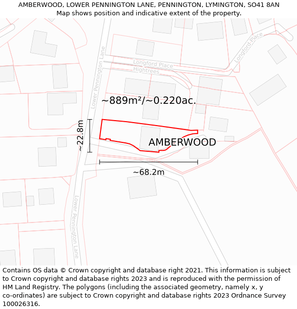 AMBERWOOD, LOWER PENNINGTON LANE, PENNINGTON, LYMINGTON, SO41 8AN: Plot and title map