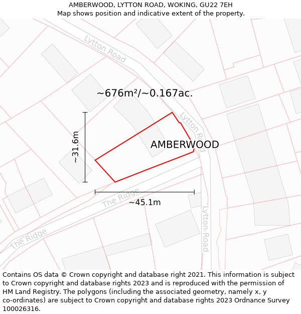 AMBERWOOD, LYTTON ROAD, WOKING, GU22 7EH: Plot and title map