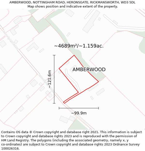 AMBERWOOD, NOTTINGHAM ROAD, HERONSGATE, RICKMANSWORTH, WD3 5DL: Plot and title map