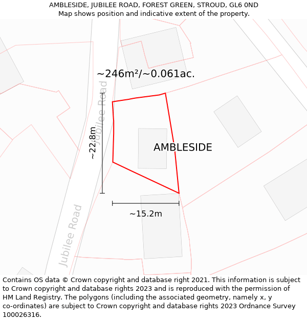 AMBLESIDE, JUBILEE ROAD, FOREST GREEN, STROUD, GL6 0ND: Plot and title map