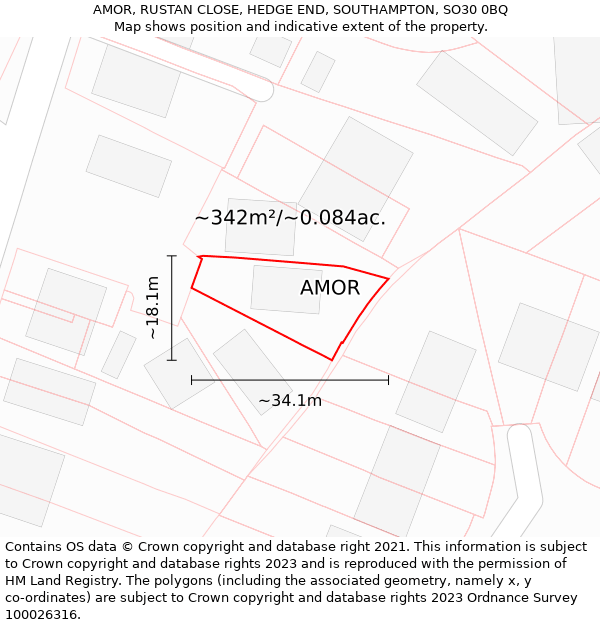 AMOR, RUSTAN CLOSE, HEDGE END, SOUTHAMPTON, SO30 0BQ: Plot and title map