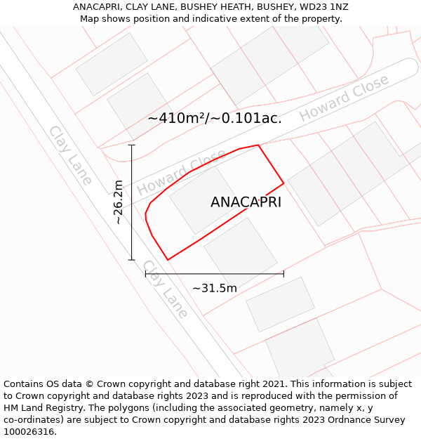 ANACAPRI, CLAY LANE, BUSHEY HEATH, BUSHEY, WD23 1NZ: Plot and title map