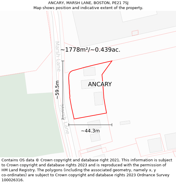 ANCARY, MARSH LANE, BOSTON, PE21 7SJ: Plot and title map