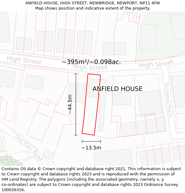 ANFIELD HOUSE, HIGH STREET, NEWBRIDGE, NEWPORT, NP11 4FW: Plot and title map