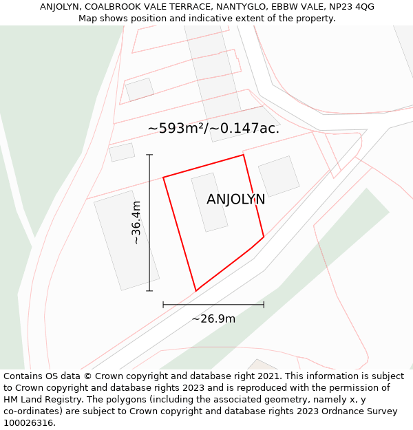 ANJOLYN, COALBROOK VALE TERRACE, NANTYGLO, EBBW VALE, NP23 4QG: Plot and title map