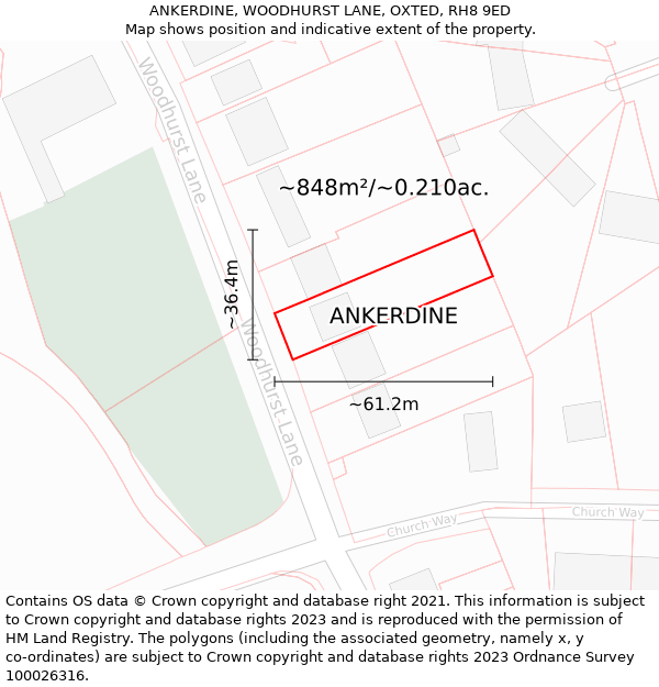 ANKERDINE, WOODHURST LANE, OXTED, RH8 9ED: Plot and title map