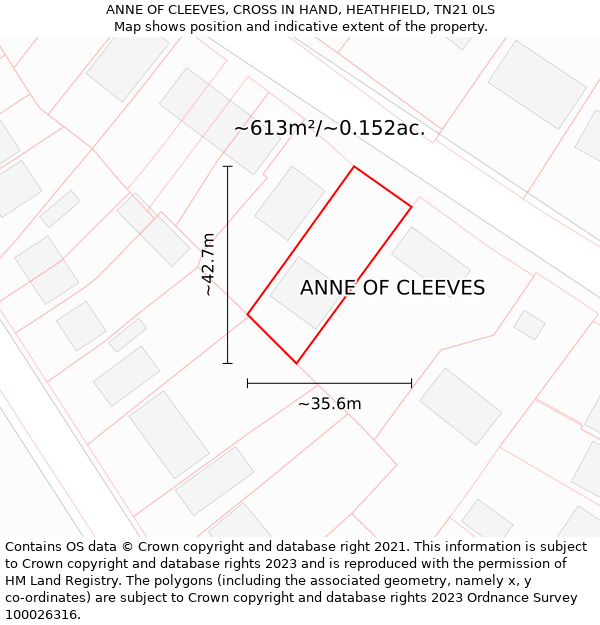 ANNE OF CLEEVES, CROSS IN HAND, HEATHFIELD, TN21 0LS: Plot and title map