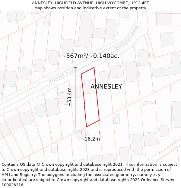 ANNESLEY, HIGHFIELD AVENUE, HIGH WYCOMBE, HP12 4ET: Plot and title map