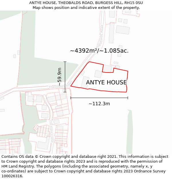 ANTYE HOUSE, THEOBALDS ROAD, BURGESS HILL, RH15 0SU: Plot and title map