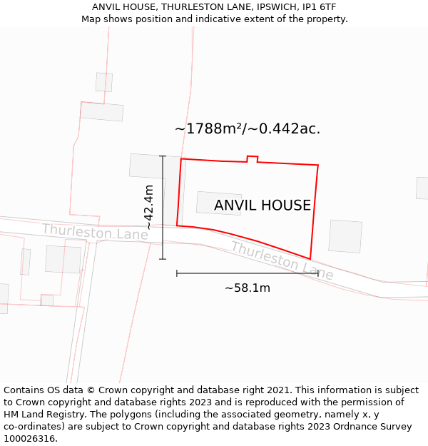 ANVIL HOUSE, THURLESTON LANE, IPSWICH, IP1 6TF: Plot and title map