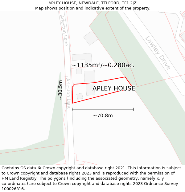 APLEY HOUSE, NEWDALE, TELFORD, TF1 2JZ: Plot and title map