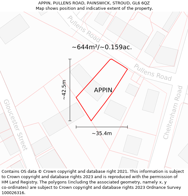 APPIN, PULLENS ROAD, PAINSWICK, STROUD, GL6 6QZ: Plot and title map