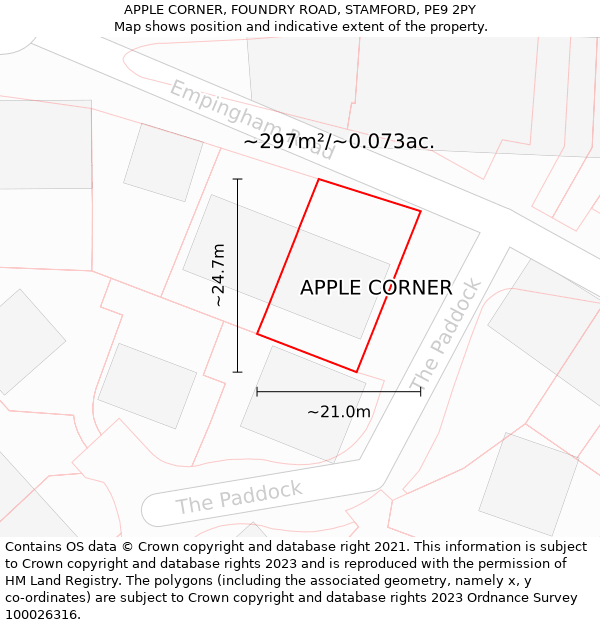 APPLE CORNER, FOUNDRY ROAD, STAMFORD, PE9 2PY: Plot and title map