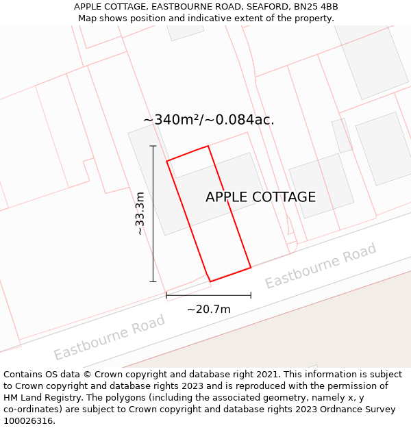 APPLE COTTAGE, EASTBOURNE ROAD, SEAFORD, BN25 4BB: Plot and title map