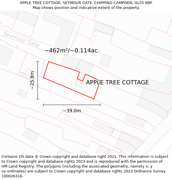 APPLE TREE COTTAGE, SEYMOUR GATE, CHIPPING CAMPDEN, GL55 6BP: Plot and title map