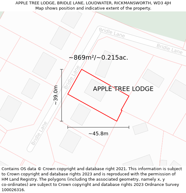 APPLE TREE LODGE, BRIDLE LANE, LOUDWATER, RICKMANSWORTH, WD3 4JH: Plot and title map