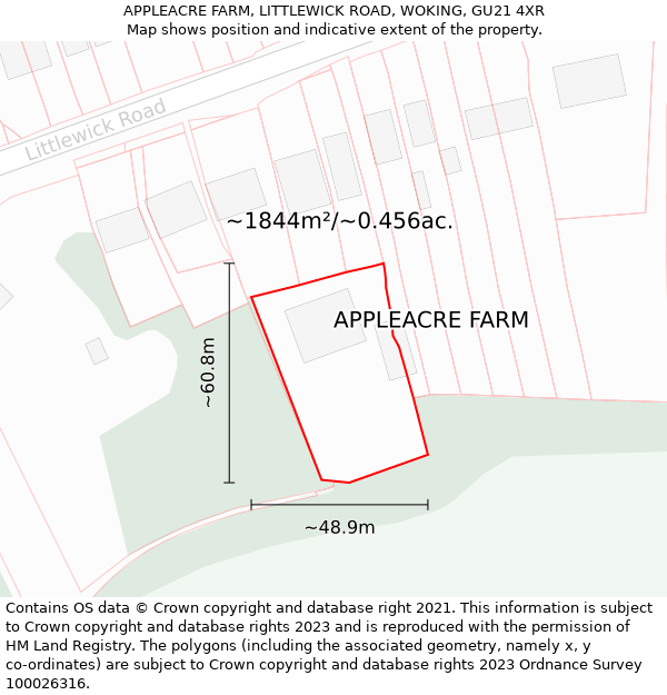 APPLEACRE FARM, LITTLEWICK ROAD, WOKING, GU21 4XR: Plot and title map