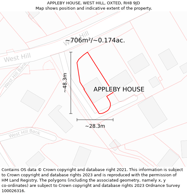 APPLEBY HOUSE, WEST HILL, OXTED, RH8 9JD: Plot and title map