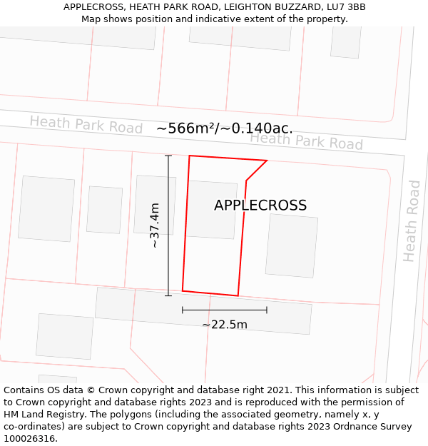 APPLECROSS, HEATH PARK ROAD, LEIGHTON BUZZARD, LU7 3BB: Plot and title map