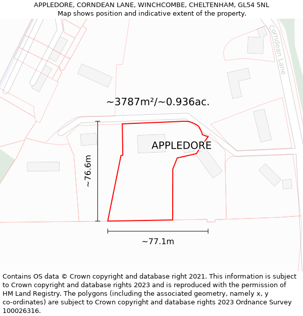 APPLEDORE, CORNDEAN LANE, WINCHCOMBE, CHELTENHAM, GL54 5NL: Plot and title map