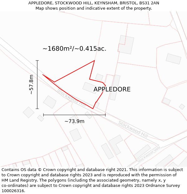 APPLEDORE, STOCKWOOD HILL, KEYNSHAM, BRISTOL, BS31 2AN: Plot and title map