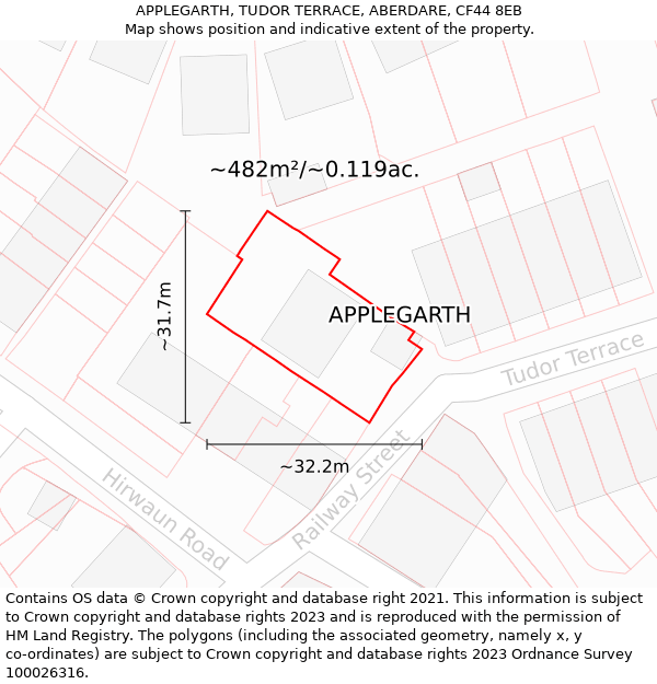 APPLEGARTH, TUDOR TERRACE, ABERDARE, CF44 8EB: Plot and title map