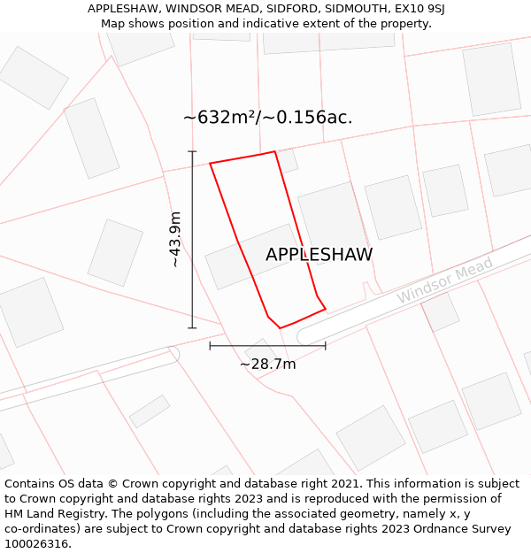 APPLESHAW, WINDSOR MEAD, SIDFORD, SIDMOUTH, EX10 9SJ: Plot and title map