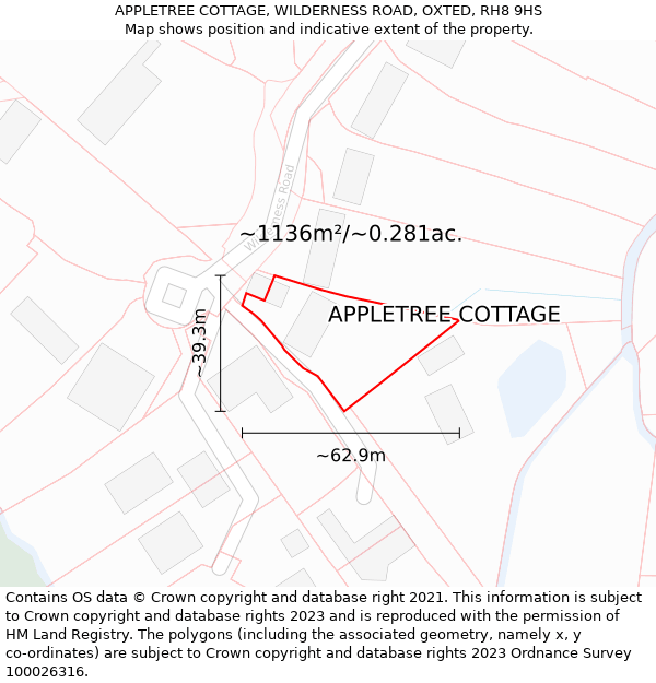 APPLETREE COTTAGE, WILDERNESS ROAD, OXTED, RH8 9HS: Plot and title map