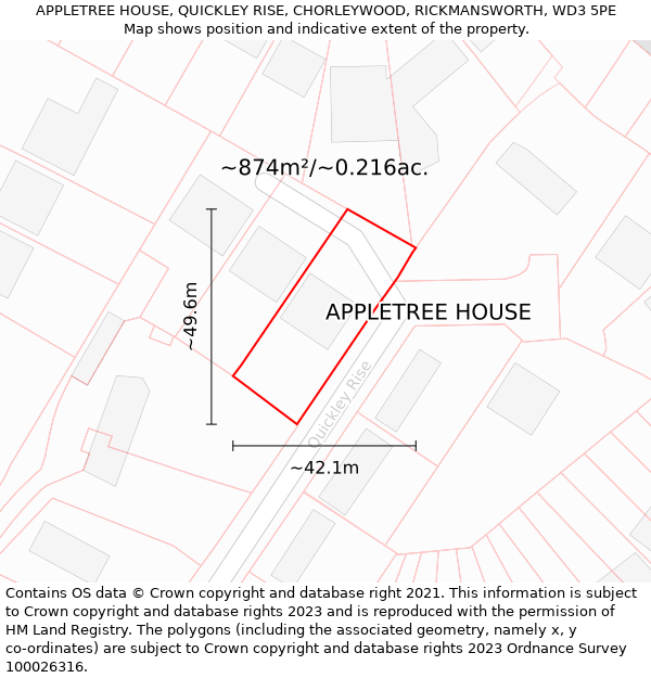 APPLETREE HOUSE, QUICKLEY RISE, CHORLEYWOOD, RICKMANSWORTH, WD3 5PE: Plot and title map