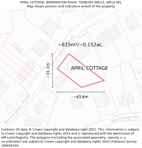 APRIL COTTAGE, BERRINGTON ROAD, TENBURY WELLS, WR15 8EL: Plot and title map