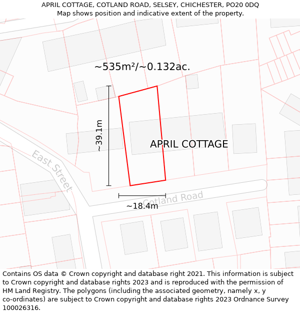 APRIL COTTAGE, COTLAND ROAD, SELSEY, CHICHESTER, PO20 0DQ: Plot and title map