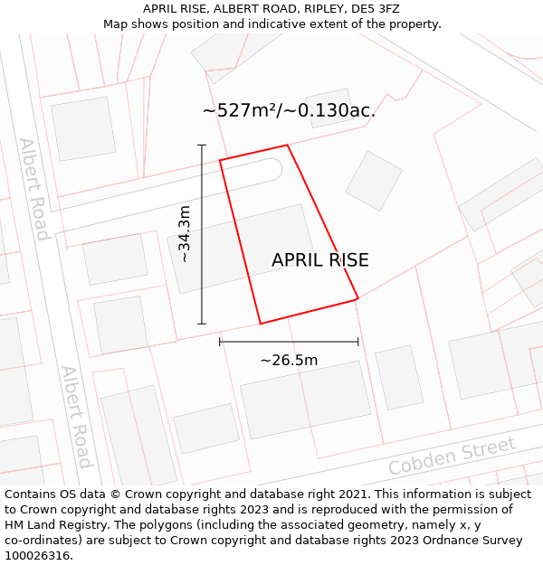 APRIL RISE, ALBERT ROAD, RIPLEY, DE5 3FZ: Plot and title map