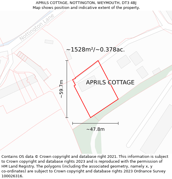 APRILS COTTAGE, NOTTINGTON, WEYMOUTH, DT3 4BJ: Plot and title map