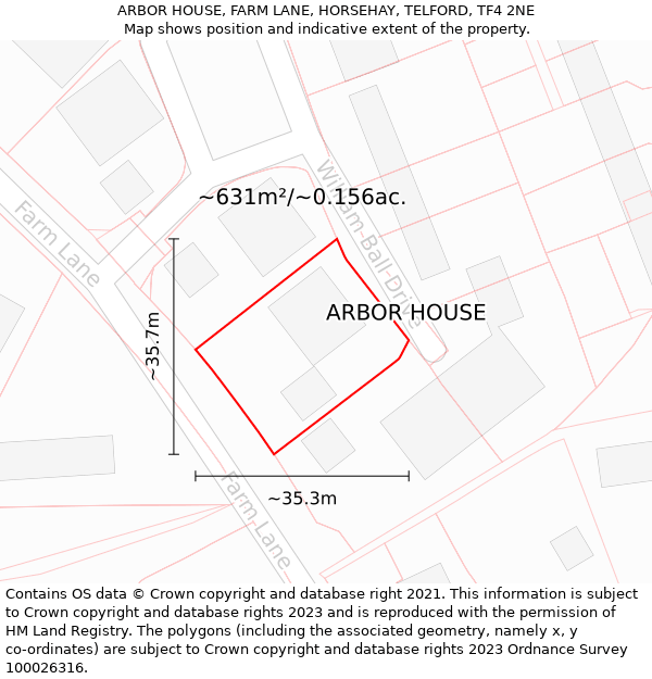 ARBOR HOUSE, FARM LANE, HORSEHAY, TELFORD, TF4 2NE: Plot and title map