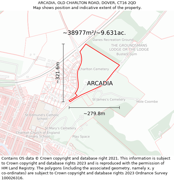 ARCADIA, OLD CHARLTON ROAD, DOVER, CT16 2QD: Plot and title map