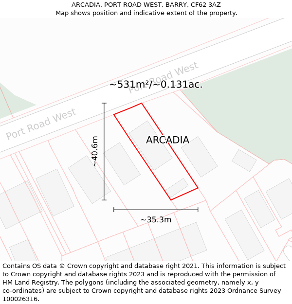 ARCADIA, PORT ROAD WEST, BARRY, CF62 3AZ: Plot and title map