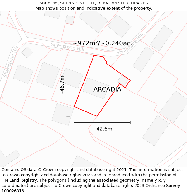 ARCADIA, SHENSTONE HILL, BERKHAMSTED, HP4 2PA: Plot and title map