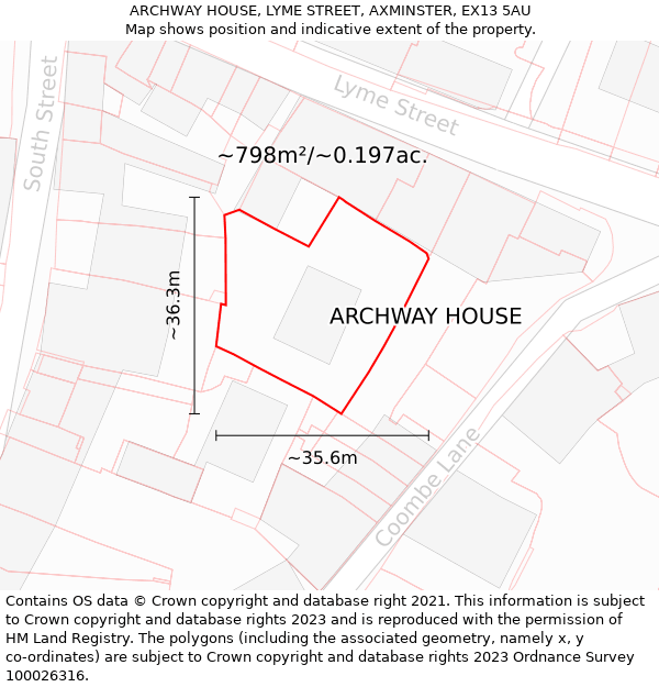 ARCHWAY HOUSE, LYME STREET, AXMINSTER, EX13 5AU: Plot and title map