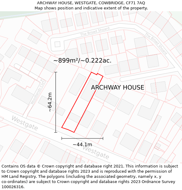 ARCHWAY HOUSE, WESTGATE, COWBRIDGE, CF71 7AQ: Plot and title map