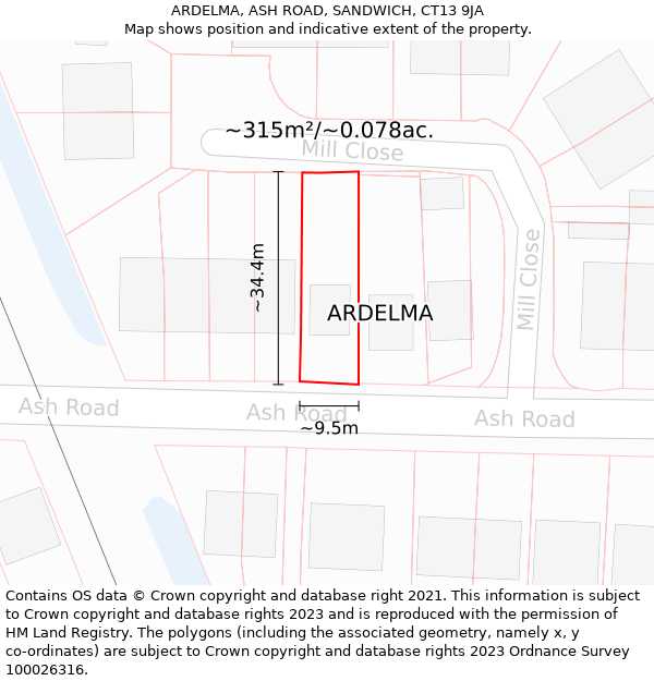 ARDELMA, ASH ROAD, SANDWICH, CT13 9JA: Plot and title map