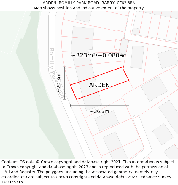 ARDEN, ROMILLY PARK ROAD, BARRY, CF62 6RN: Plot and title map