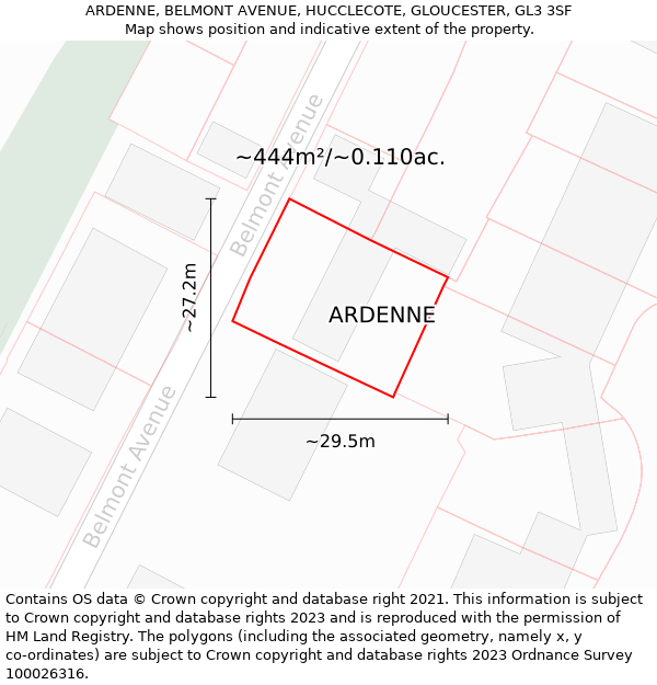 ARDENNE, BELMONT AVENUE, HUCCLECOTE, GLOUCESTER, GL3 3SF: Plot and title map