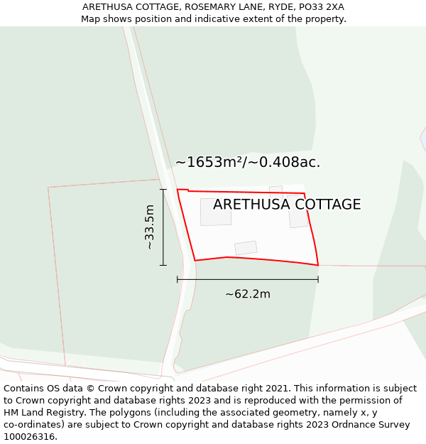 ARETHUSA COTTAGE, ROSEMARY LANE, RYDE, PO33 2XA: Plot and title map
