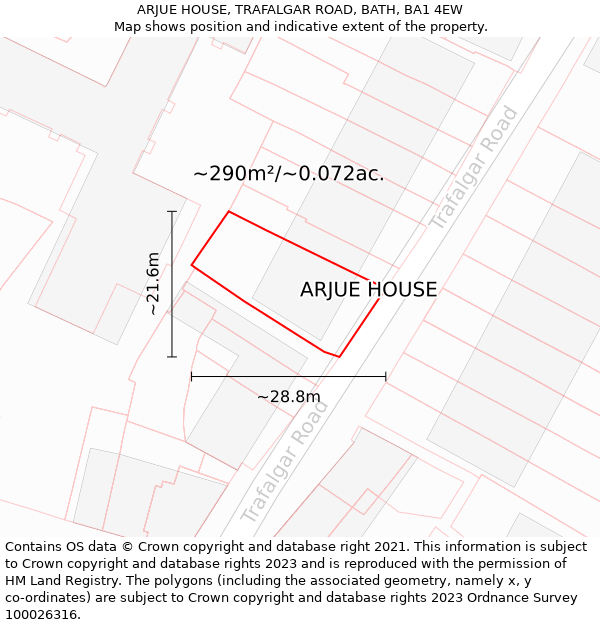ARJUE HOUSE, TRAFALGAR ROAD, BATH, BA1 4EW: Plot and title map