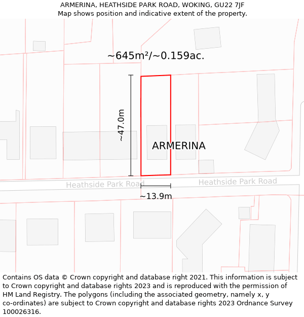 ARMERINA, HEATHSIDE PARK ROAD, WOKING, GU22 7JF: Plot and title map