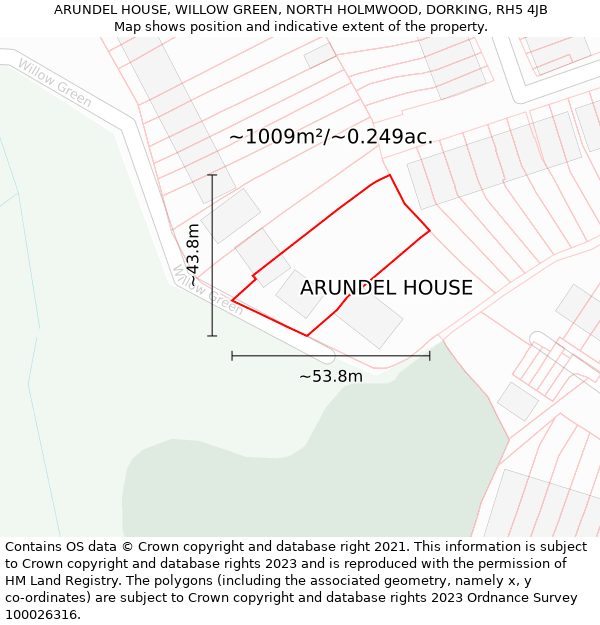 ARUNDEL HOUSE, WILLOW GREEN, NORTH HOLMWOOD, DORKING, RH5 4JB: Plot and title map