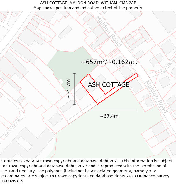 ASH COTTAGE, MALDON ROAD, WITHAM, CM8 2AB: Plot and title map