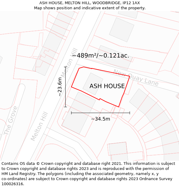 ASH HOUSE, MELTON HILL, WOODBRIDGE, IP12 1AX: Plot and title map